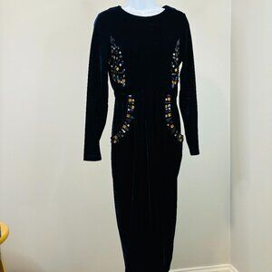 ASOS Navy elegant 1920'a style jeweled velvet midi formal dress - worn once US 8